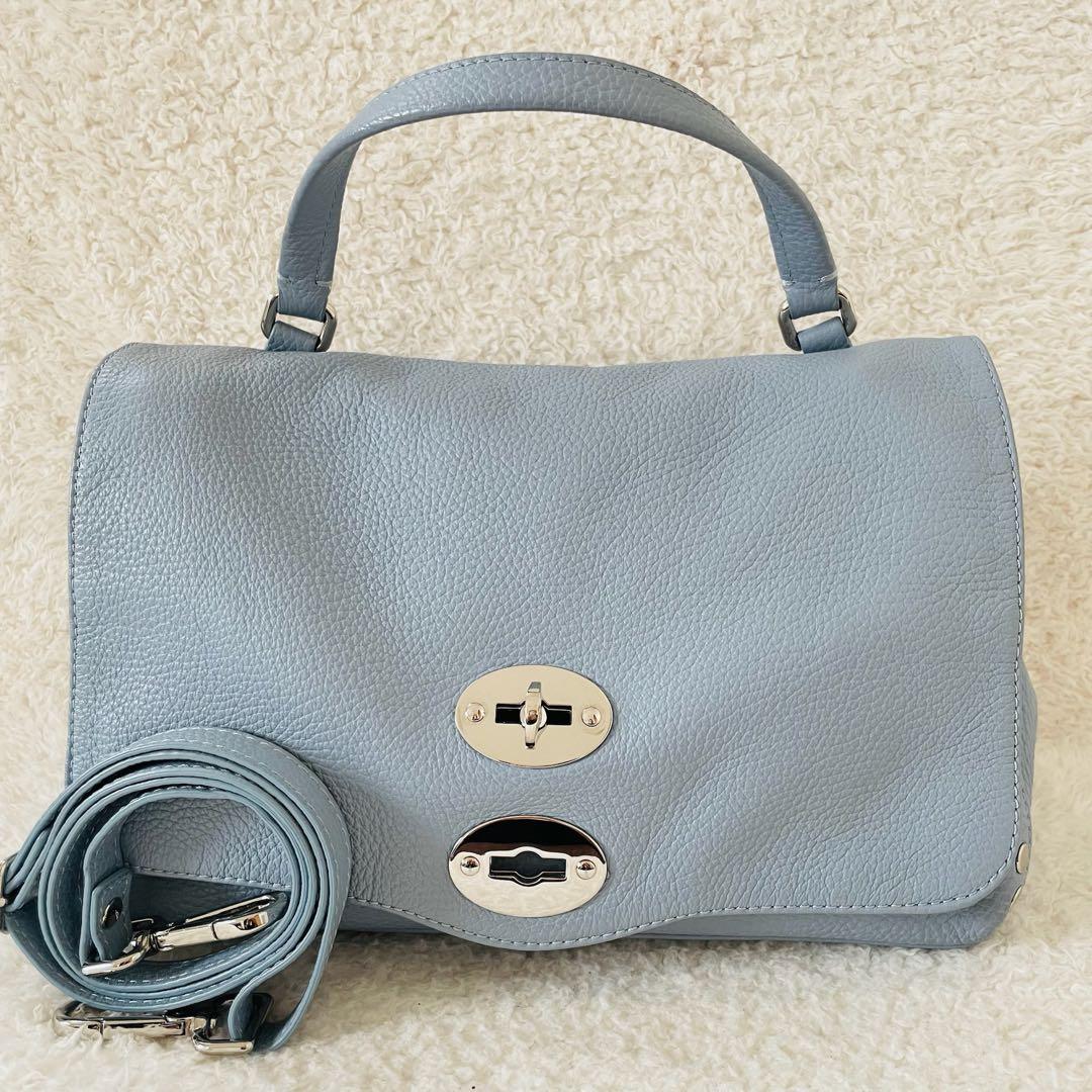 【美品】ザネラート ポスティーナ ショルダーバッグ ハンドバッグ 水色