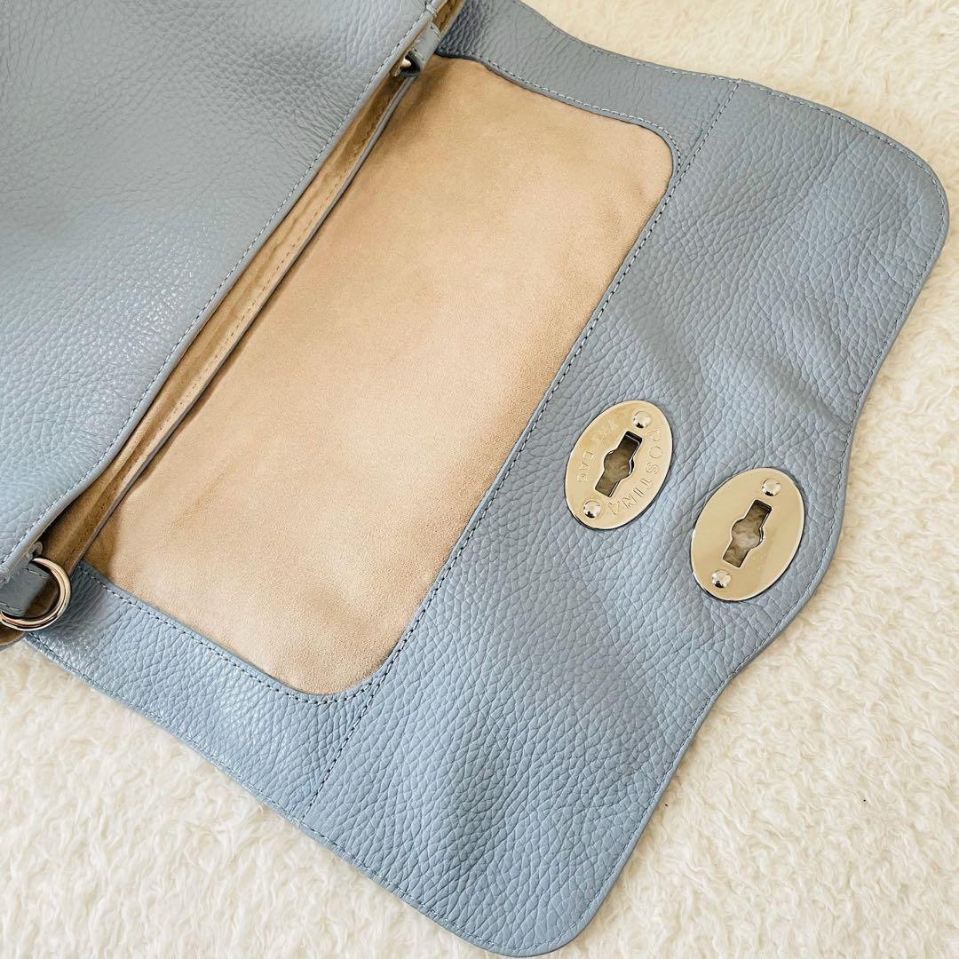 【美品】ザネラート ポスティーナ ショルダーバッグ ハンドバッグ 水色