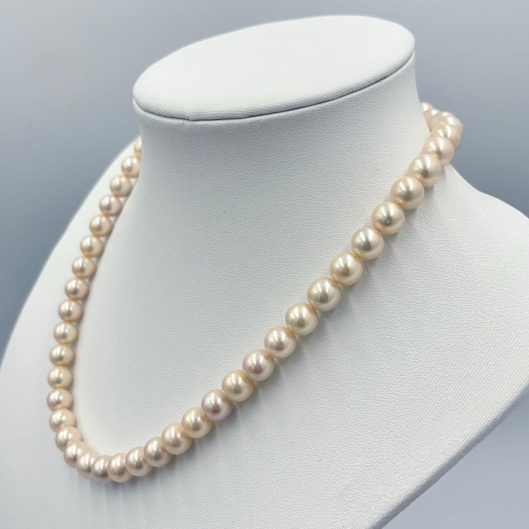 【艶テリ良✨大珠8.5m】あこや本真珠 パールネックレス　干渉色◎ シルバー刻印