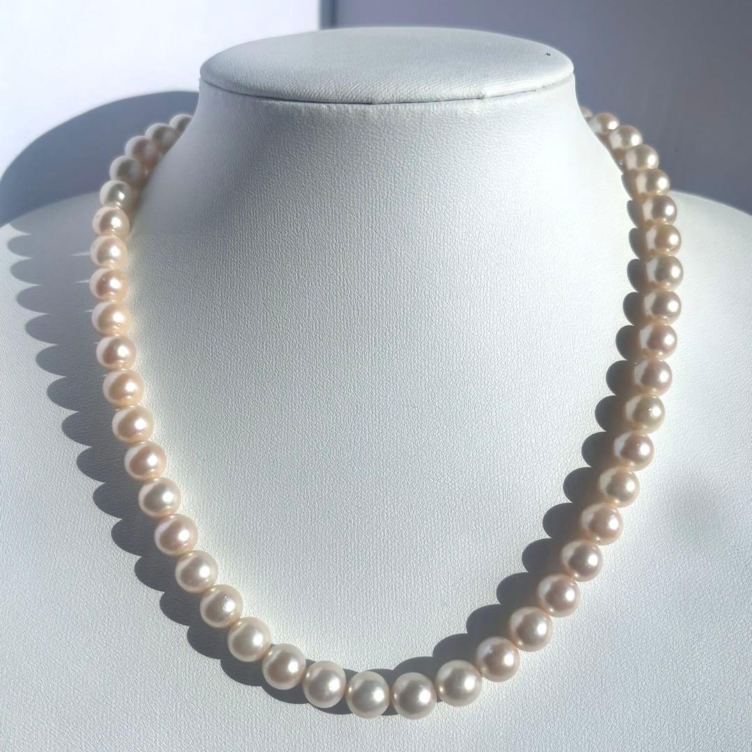 【艶テリ良✨大珠8.5m】あこや本真珠 パールネックレス　干渉色◎ シルバー刻印