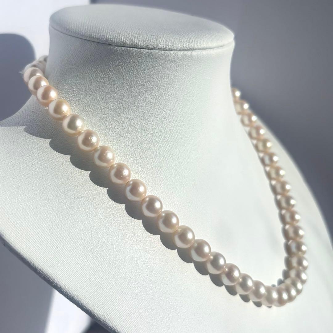 【艶テリ良✨大珠8.5m】あこや本真珠 パールネックレス　干渉色◎ シルバー刻印