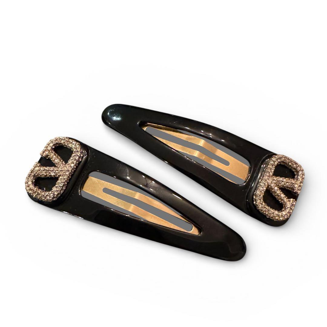 VALENTINO ヴァレンティノ ヘアピン ヘアクリップ ブラック ゴールド