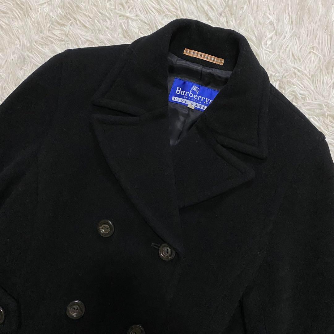 【美品】バーバリーブルーレーベル　ダブルチェスターコート　カシミヤ混　黒　M