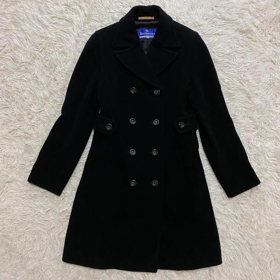 【美品】バーバリーブルーレーベル　ダブルチェスターコート　カシミヤ混　黒　M