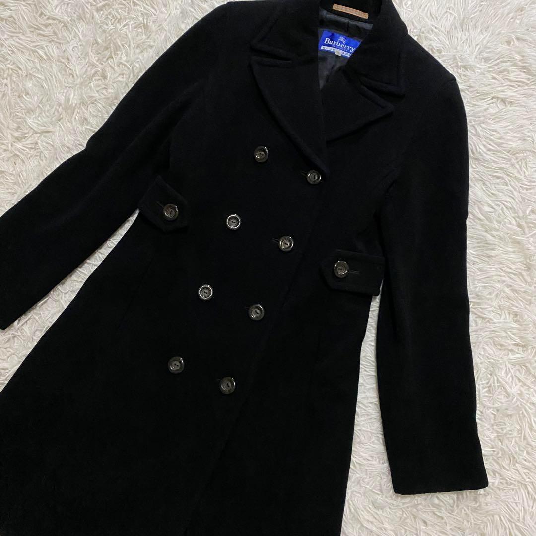 【美品】バーバリーブルーレーベル　ダブルチェスターコート　カシミヤ混　黒　M