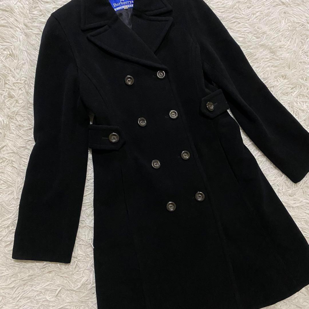 【美品】バーバリーブルーレーベル　ダブルチェスターコート　カシミヤ混　黒　M