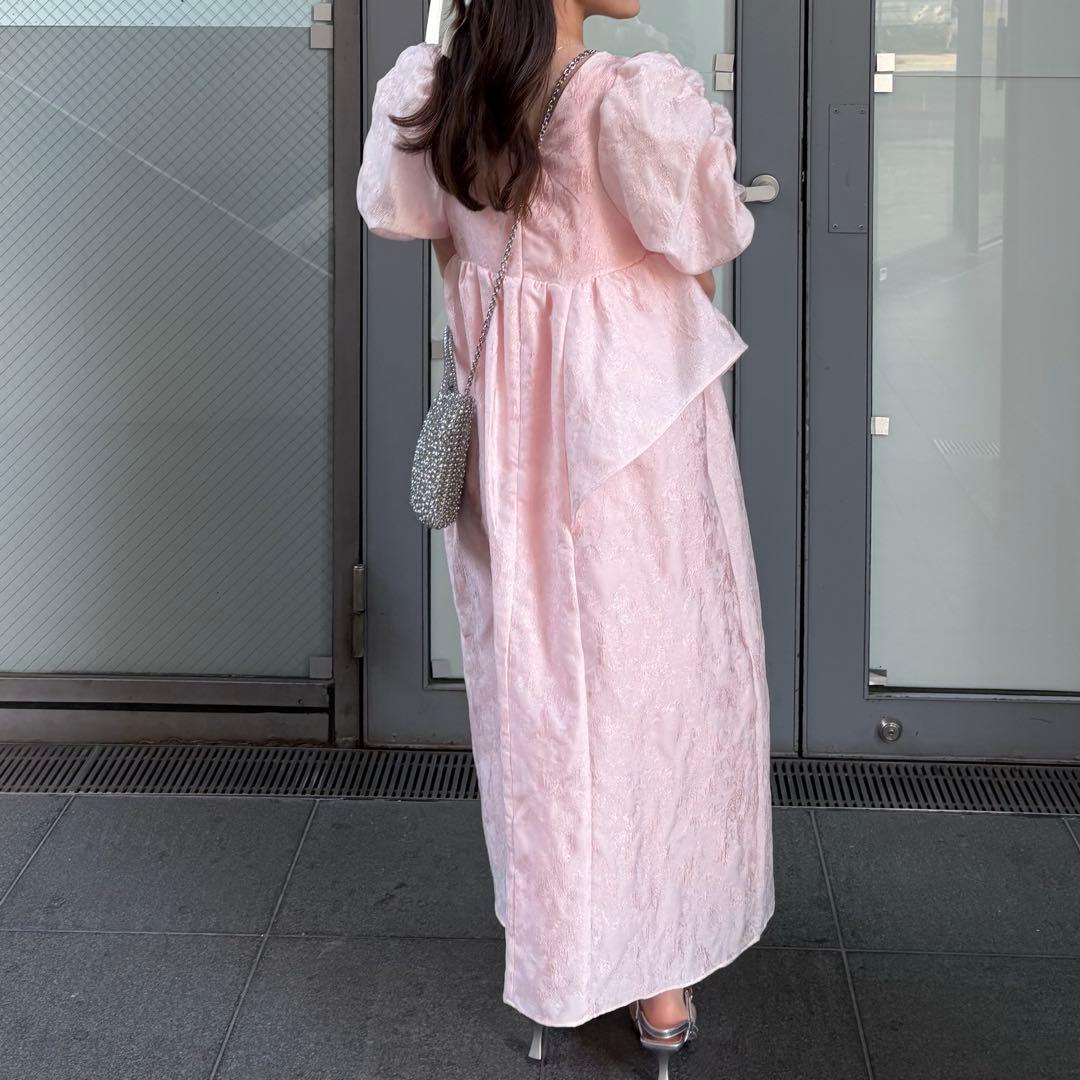 バブルスリーブジャガードドレス