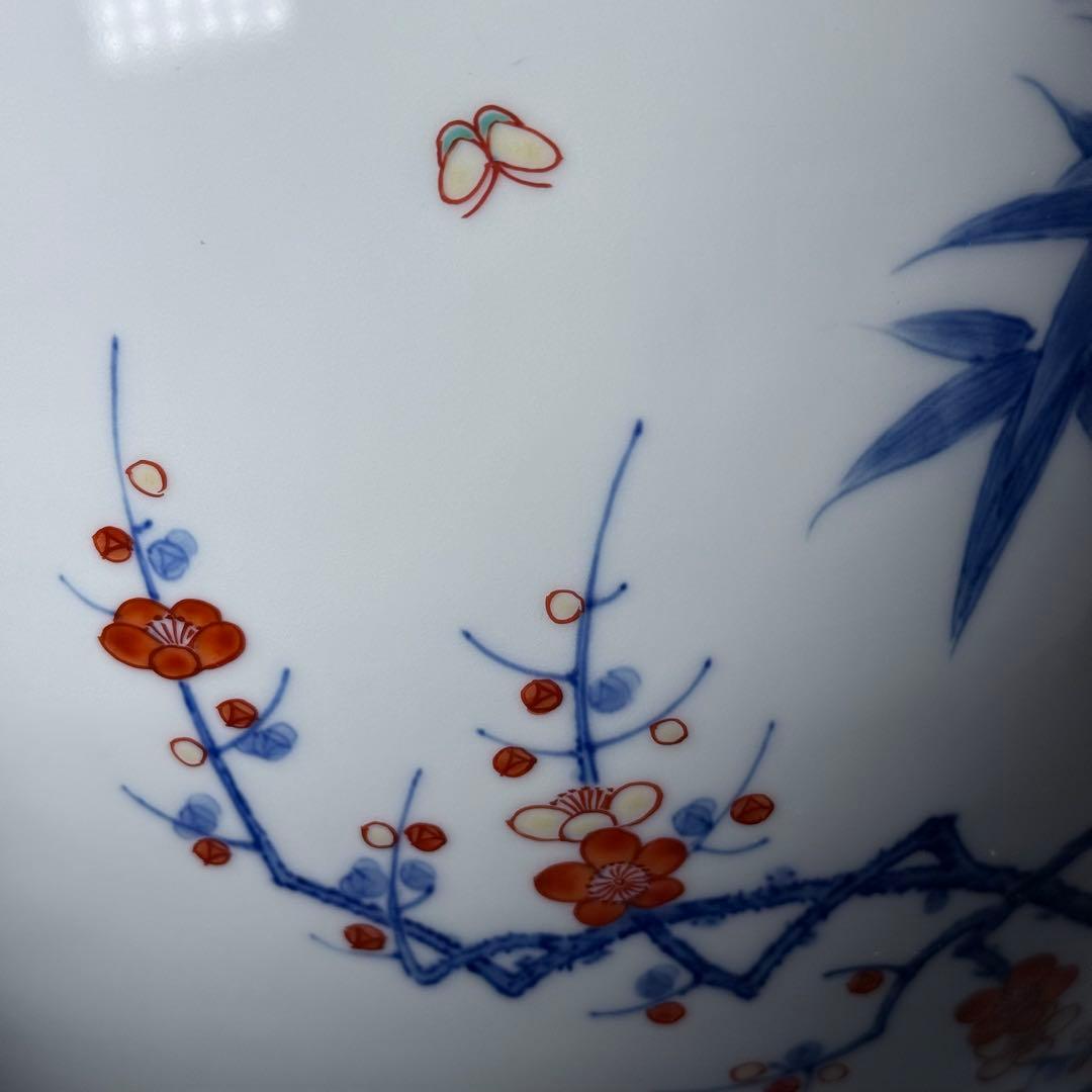 鍋島御庭焼　市川光春　本人作　最高位作　色鍋島竹梅図大花瓶　高33.5cm