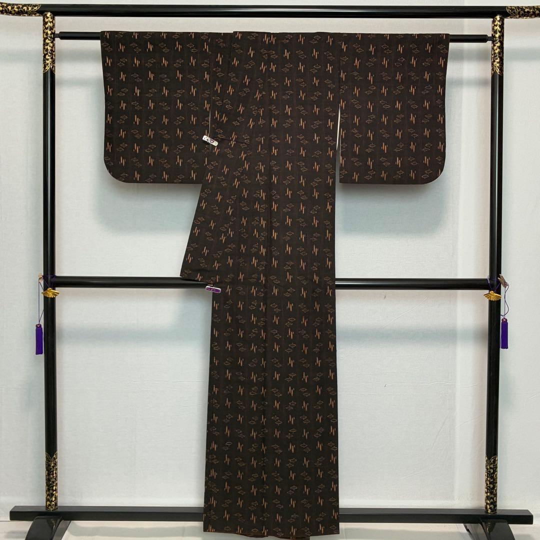 D157 本場久米島紬　正絹　着物　袷　極美品