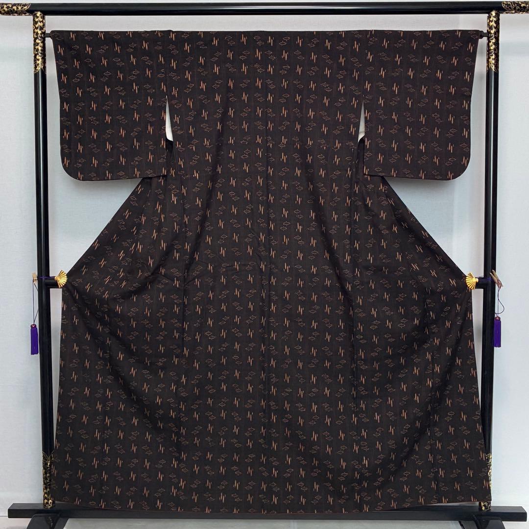 D157 本場久米島紬　正絹　着物　袷　極美品