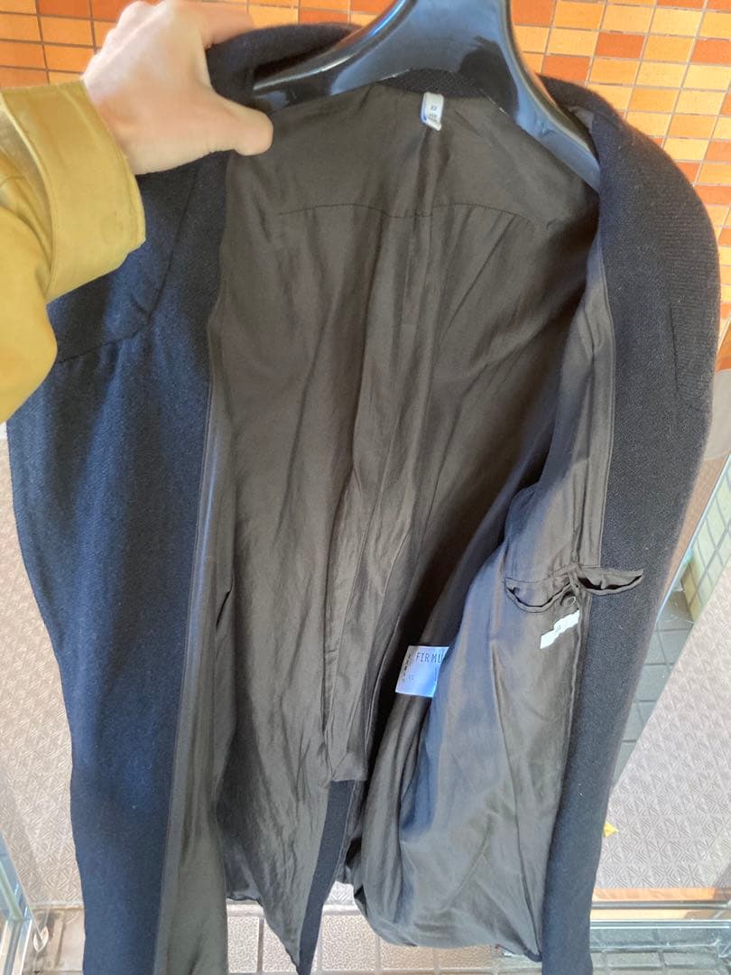 FILMUM フィルマム ウール&リネン交織 ノーカラーコート黒