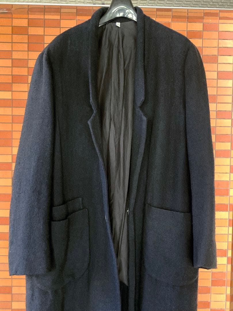 FILMUM フィルマム ウール&リネン交織 ノーカラーコート黒