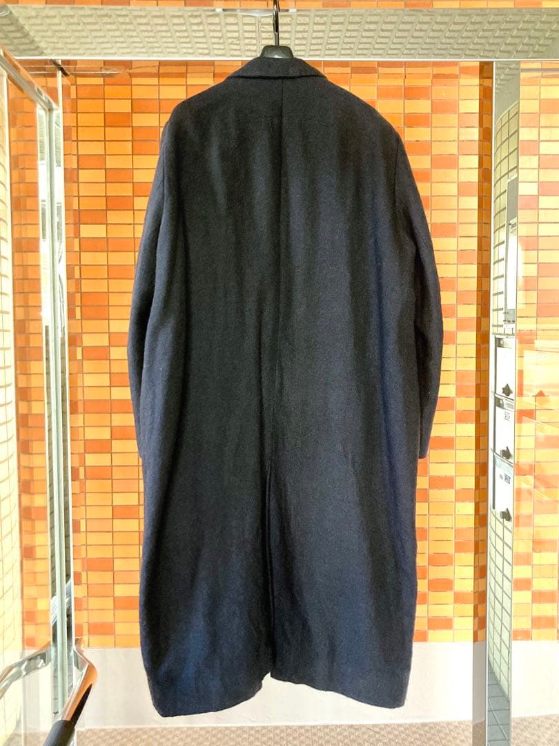 FILMUM フィルマム ウール&リネン交織 ノーカラーコート黒