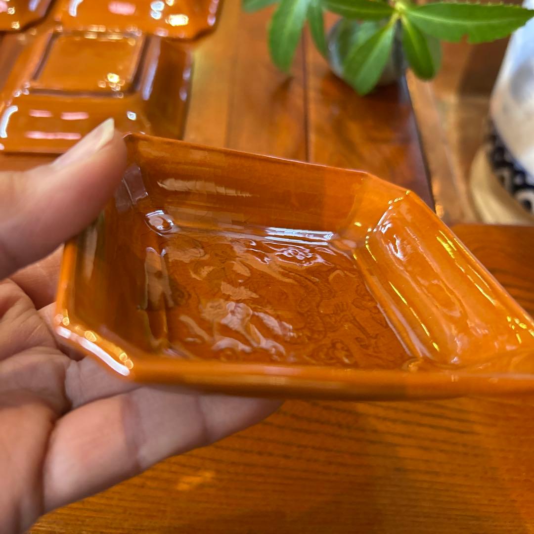 珉平焼 民平焼 小皿 淡路珉平焼 手塩皿 アンティーク　6枚 柿釉薬