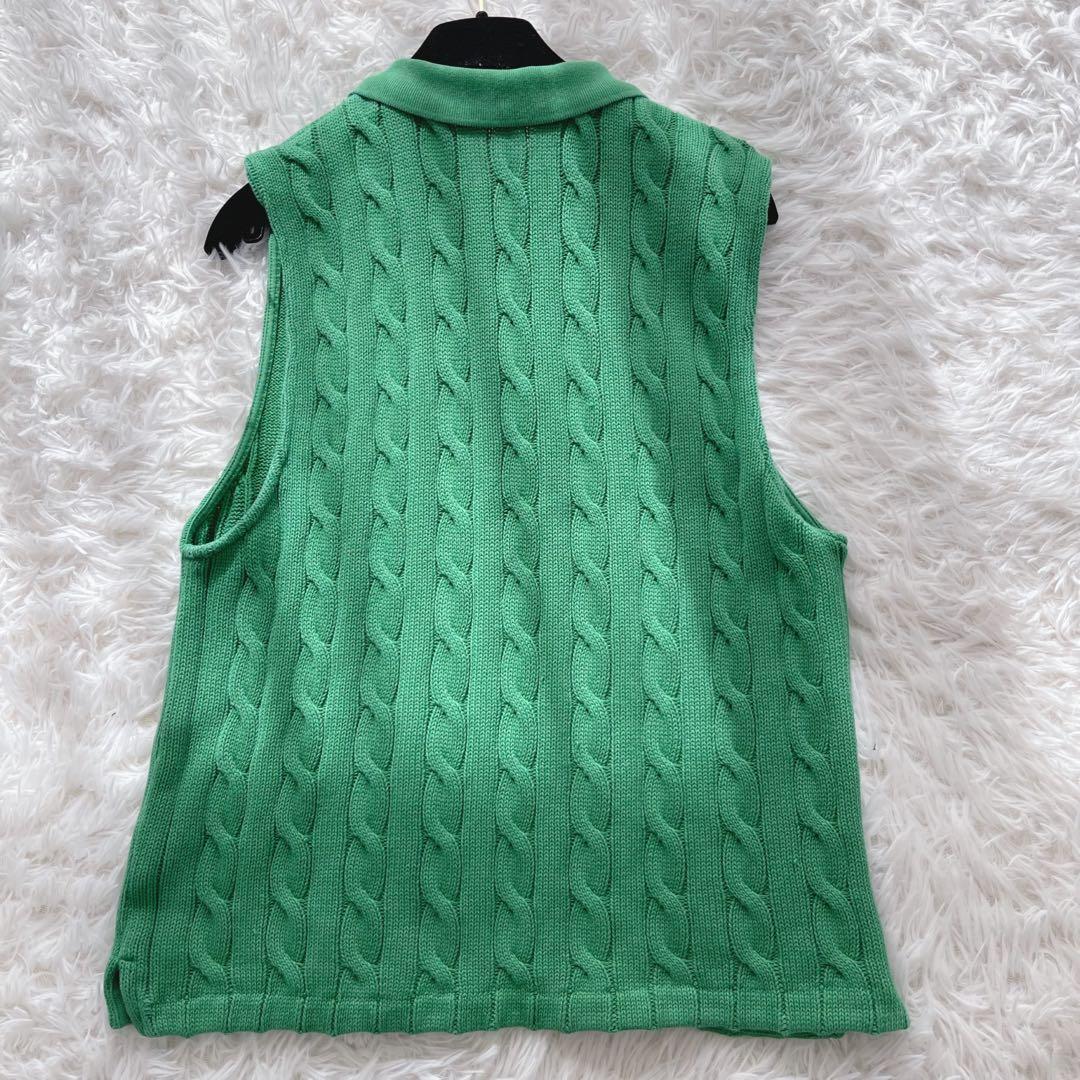 ポロバイラルフローレン　ケーブルニット クロップド ポロシャツ ベスト 緑 XL