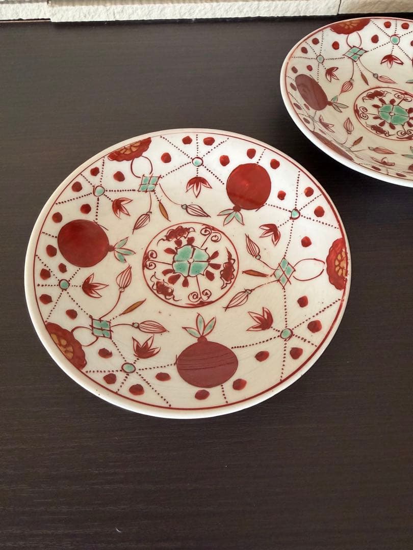 古伊万里 赤玉瓔珞紋 五寸皿 二客