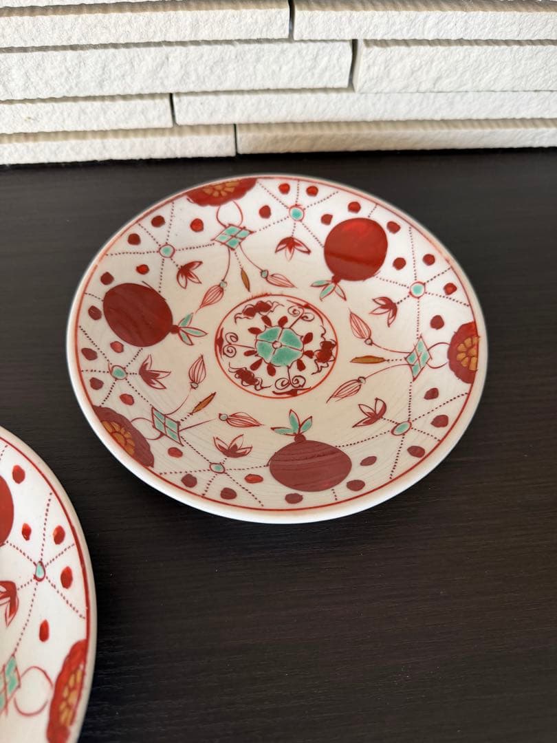 古伊万里 赤玉瓔珞紋 五寸皿 二客
