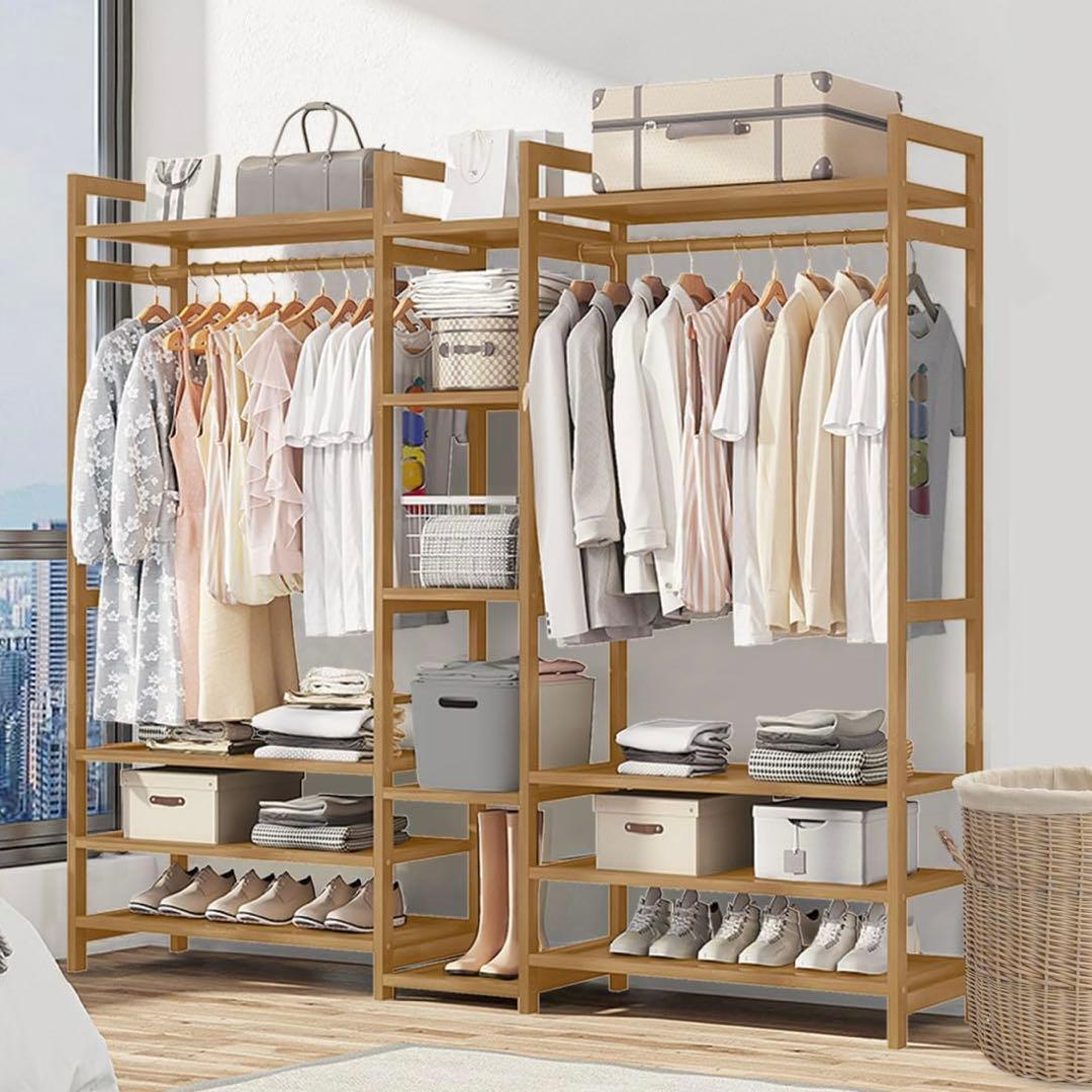 ✨セール中✨ ハンガーラック 天然竹製 衣類収納棚 洋服ラック