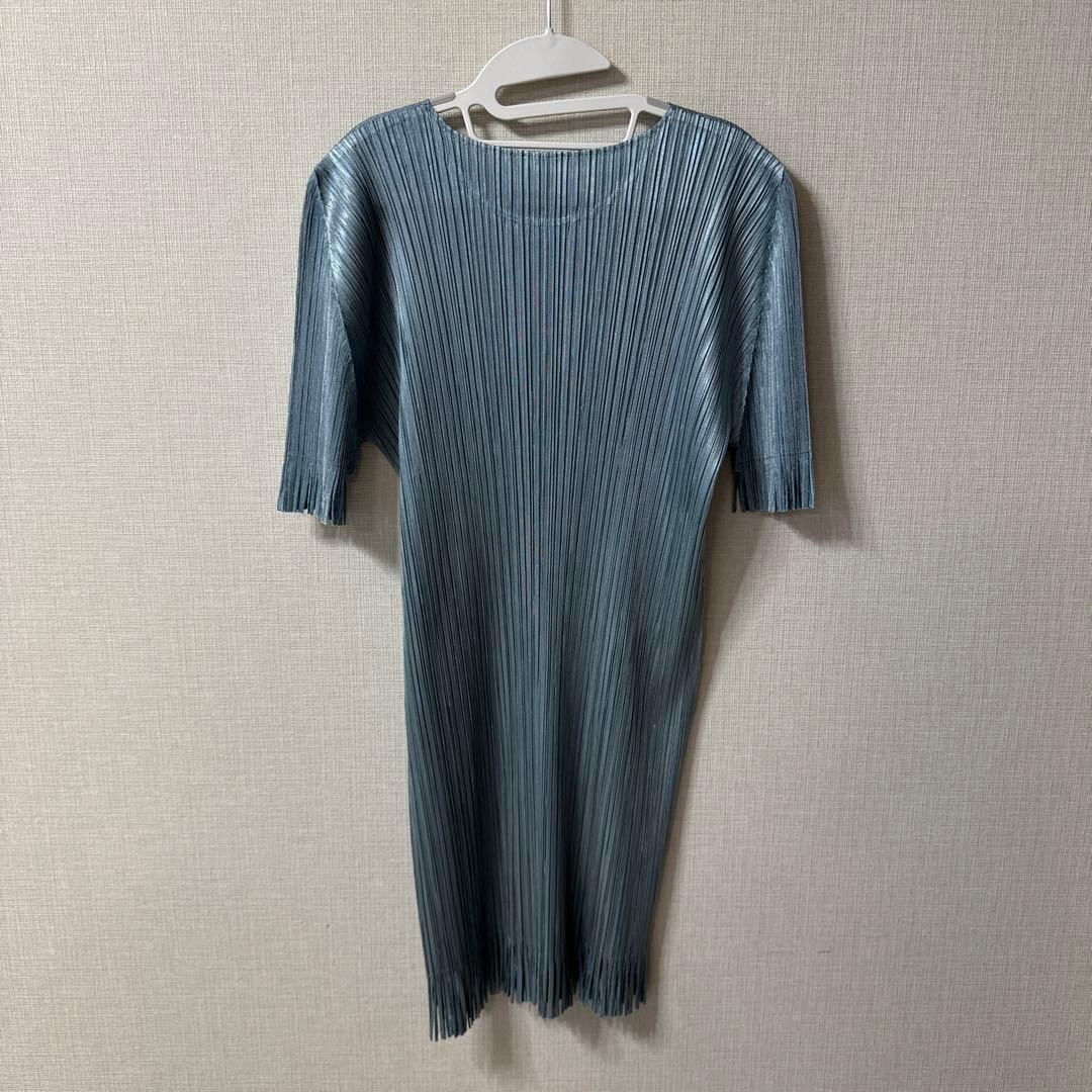 プリーツプリーズ　イッセイミヤケ　フリンジプリーツチュニック　スカイブルー　3