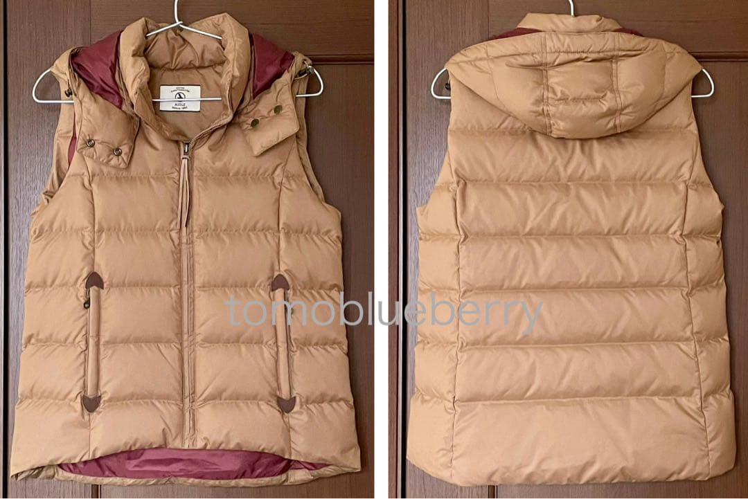 極美品★AIGLEエーグル★ラクーンファーフードダウンベストS＊アウトドア