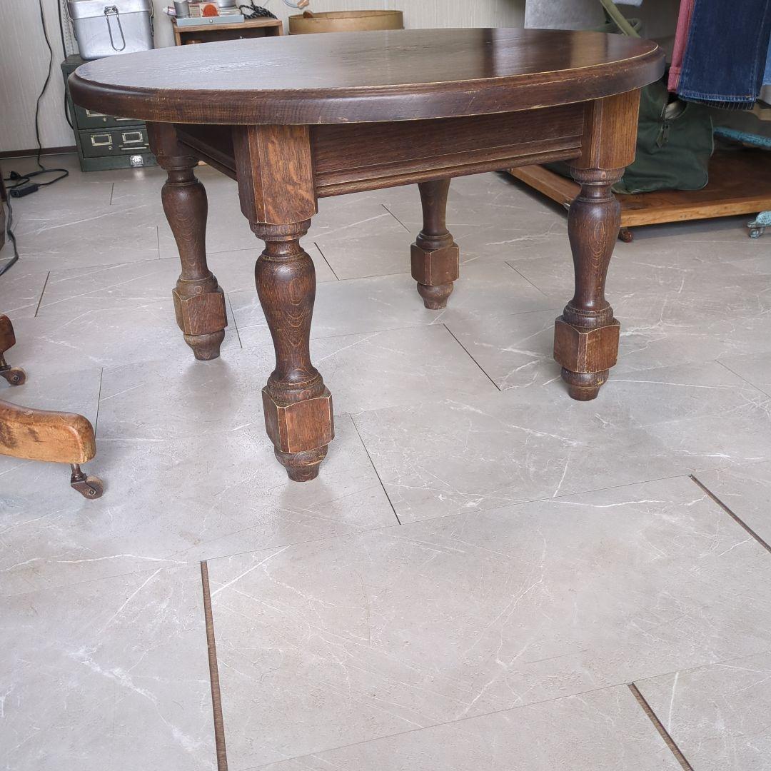 アンティークフランスダークブラウン楕円形木製座卓