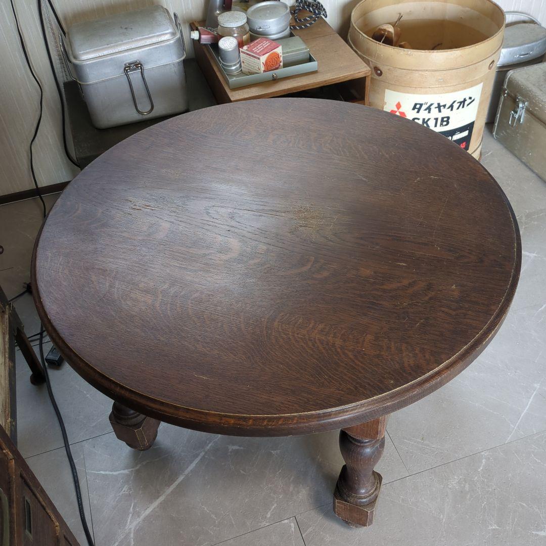 アンティークフランスダークブラウン楕円形木製座卓