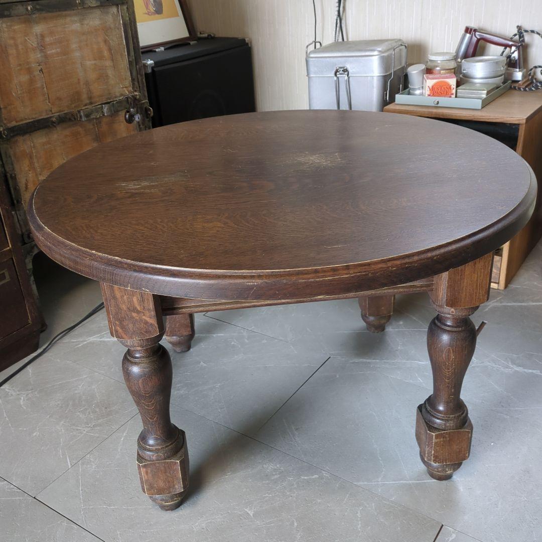 アンティークフランスダークブラウン楕円形木製座卓