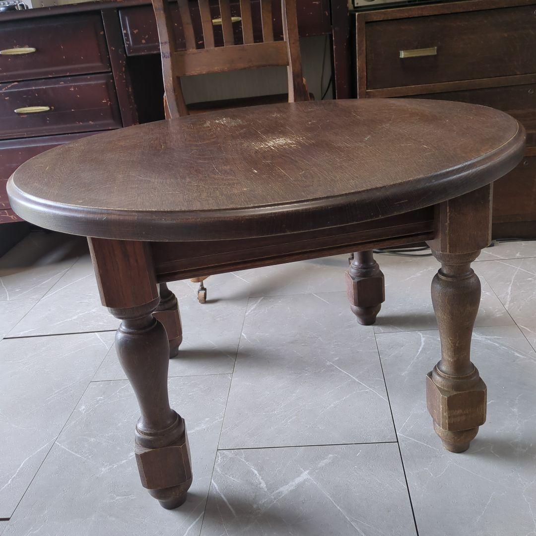 アンティークフランスダークブラウン楕円形木製座卓