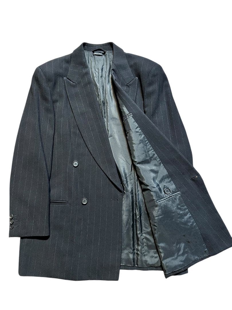 最高級 黒ラベル ジョルジオアルマーニ ダブルスーツ ネイビー ストライプ 50