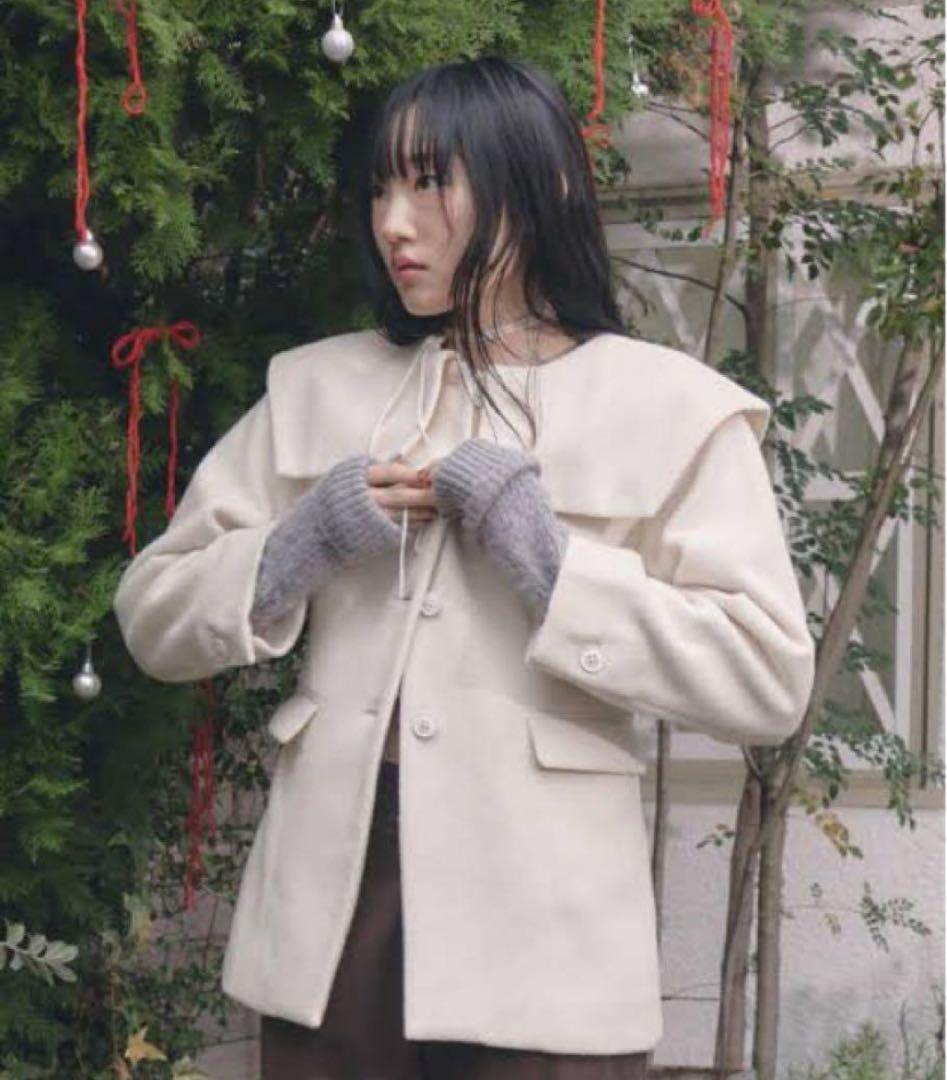 GIUNON ビッグカラーコート アイボリー