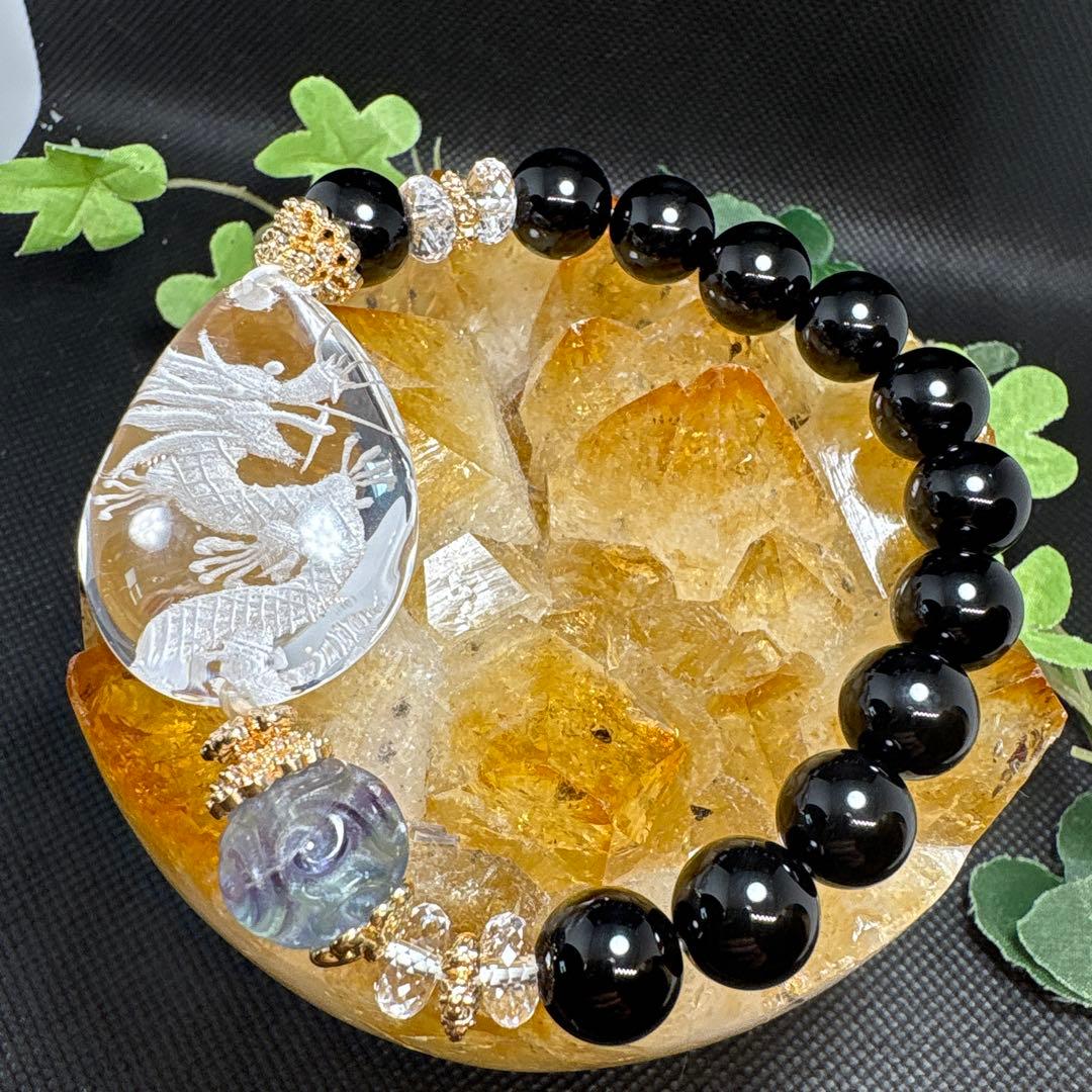 ＊泉澄＆まえまえ様＊水晶　龍神彫り　フローライト　回紋珠　モリオン