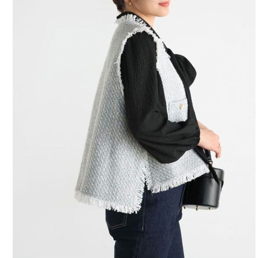 【未使用タグ付】Vin ヴァン ゴールドボタンツイードベスト フリンジ ヤマダヤ