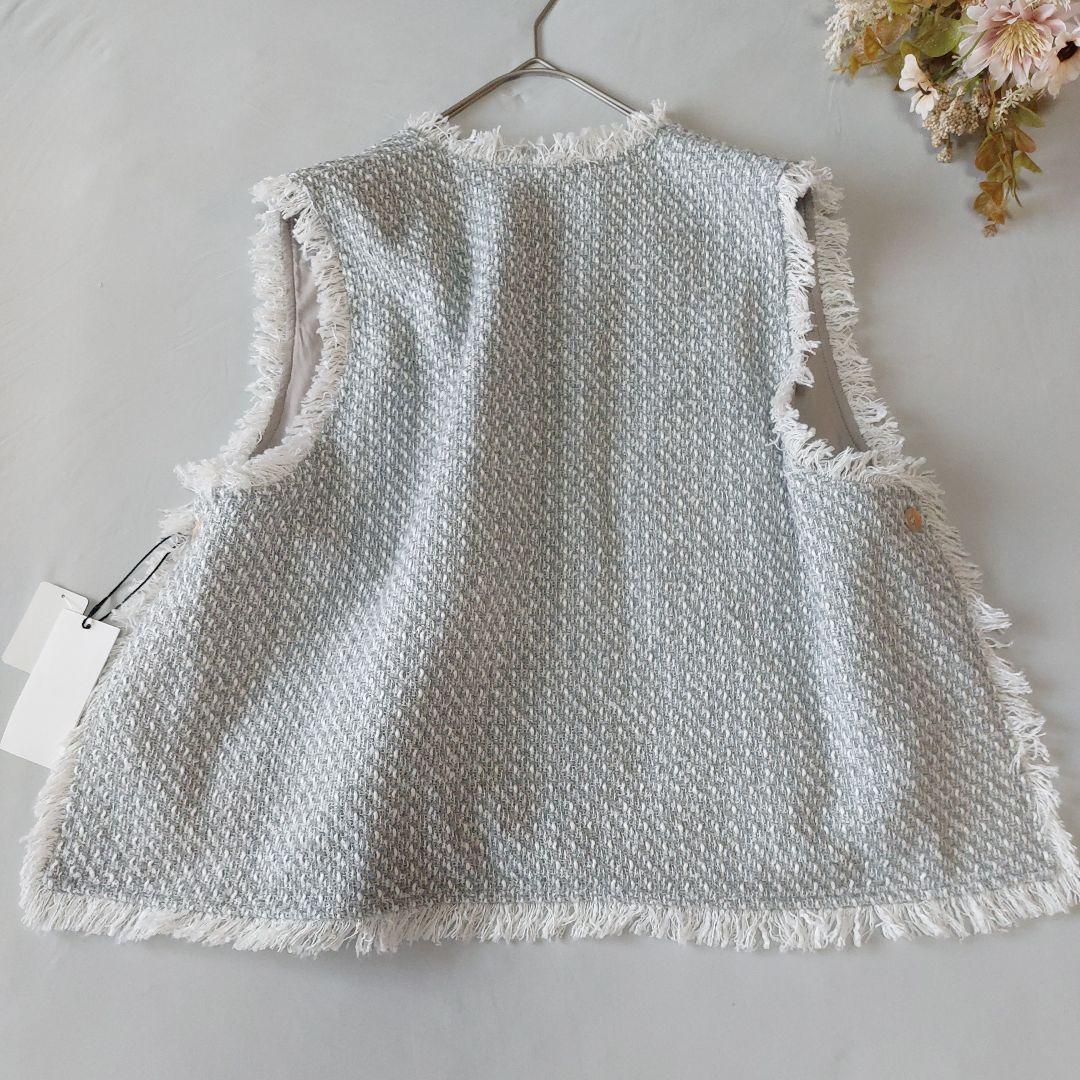 【未使用タグ付】Vin ヴァン ゴールドボタンツイードベスト フリンジ ヤマダヤ