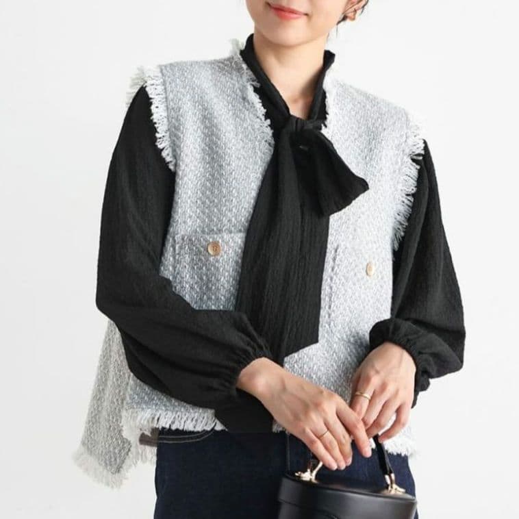 【未使用タグ付】Vin ヴァン ゴールドボタンツイードベスト フリンジ ヤマダヤ