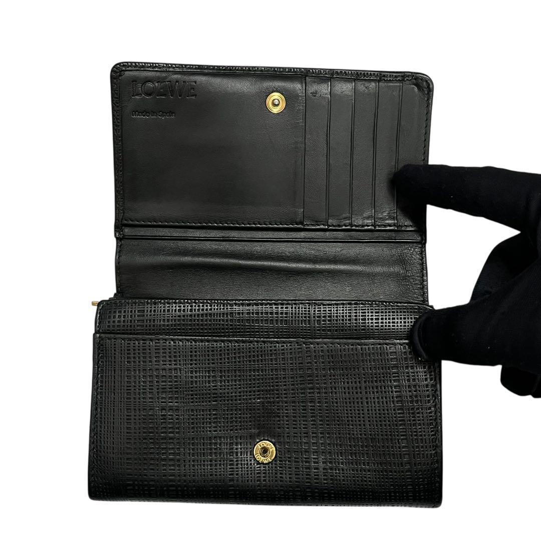希少✨ロエベ 二つ折り財布 アナグラム リネン レザー ブラック ロゴ型押し