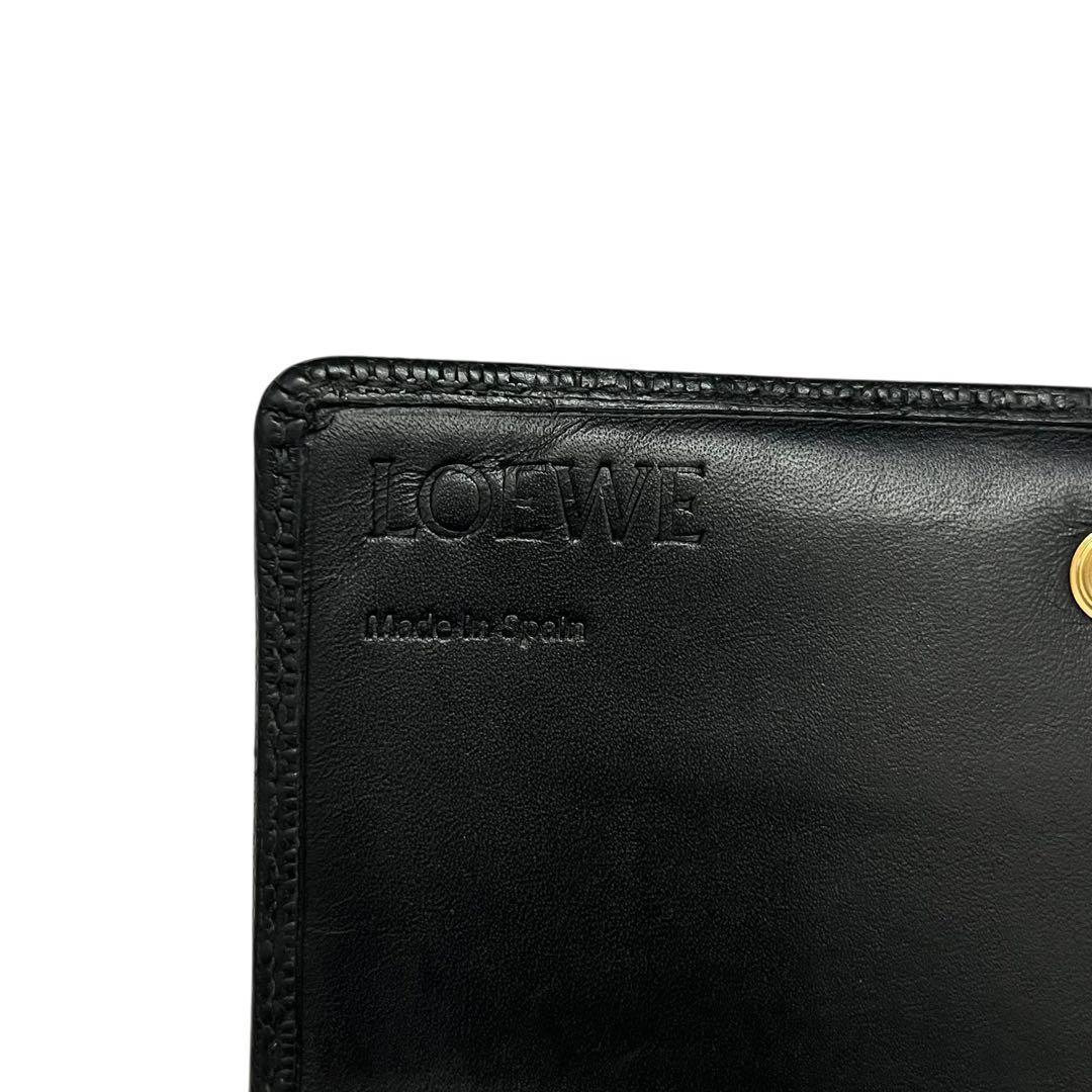 希少✨ロエベ 二つ折り財布 アナグラム リネン レザー ブラック ロゴ型押し