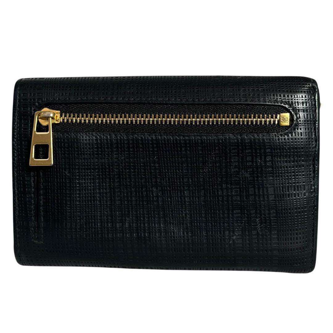 希少✨ロエベ 二つ折り財布 アナグラム リネン レザー ブラック ロゴ型押し