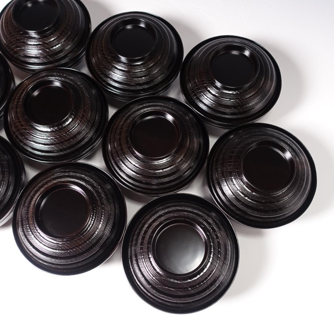 輪島塗師 堀川蒼雲 黒塗 糸目 見返七宝蒔絵 煮物椀 10客 共箱 天然木製