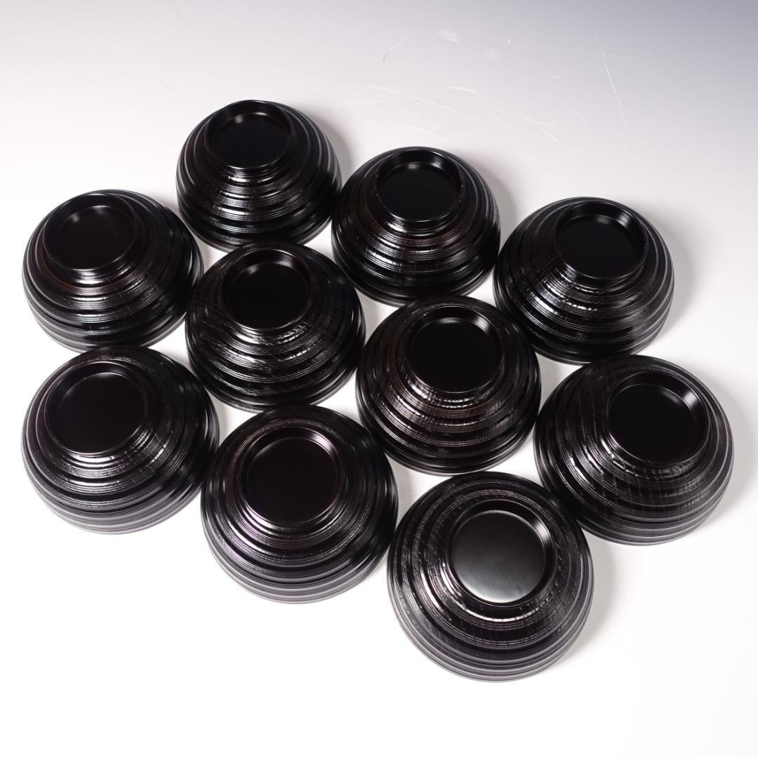 輪島塗師 堀川蒼雲 黒塗 糸目 見返七宝蒔絵 煮物椀 10客 共箱 天然木製