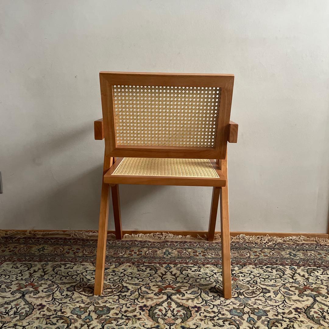 ピエールジャンヌレ　リプロダクト　木製アームチェア ラタン編み　天然木