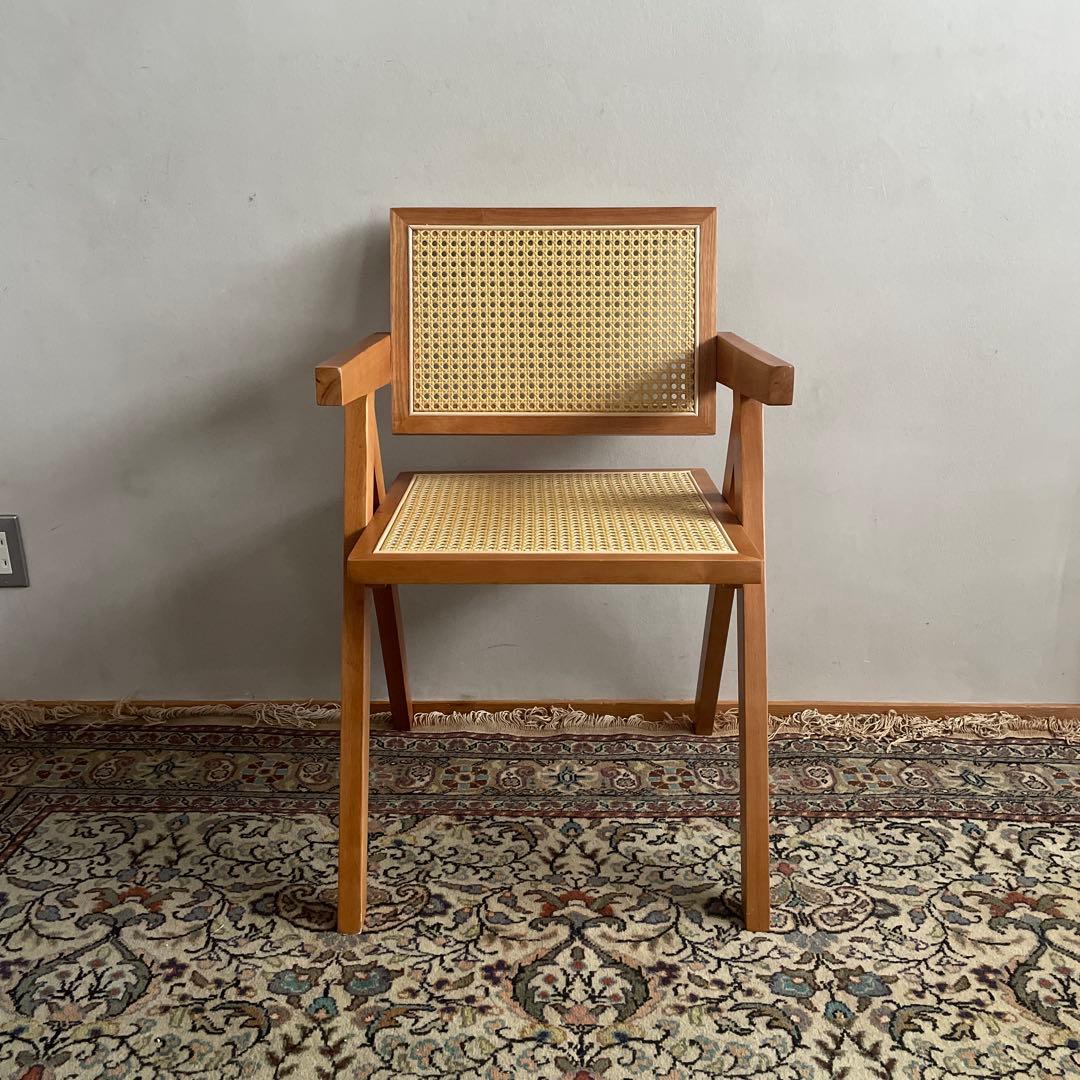 ピエールジャンヌレ　リプロダクト　木製アームチェア ラタン編み　天然木