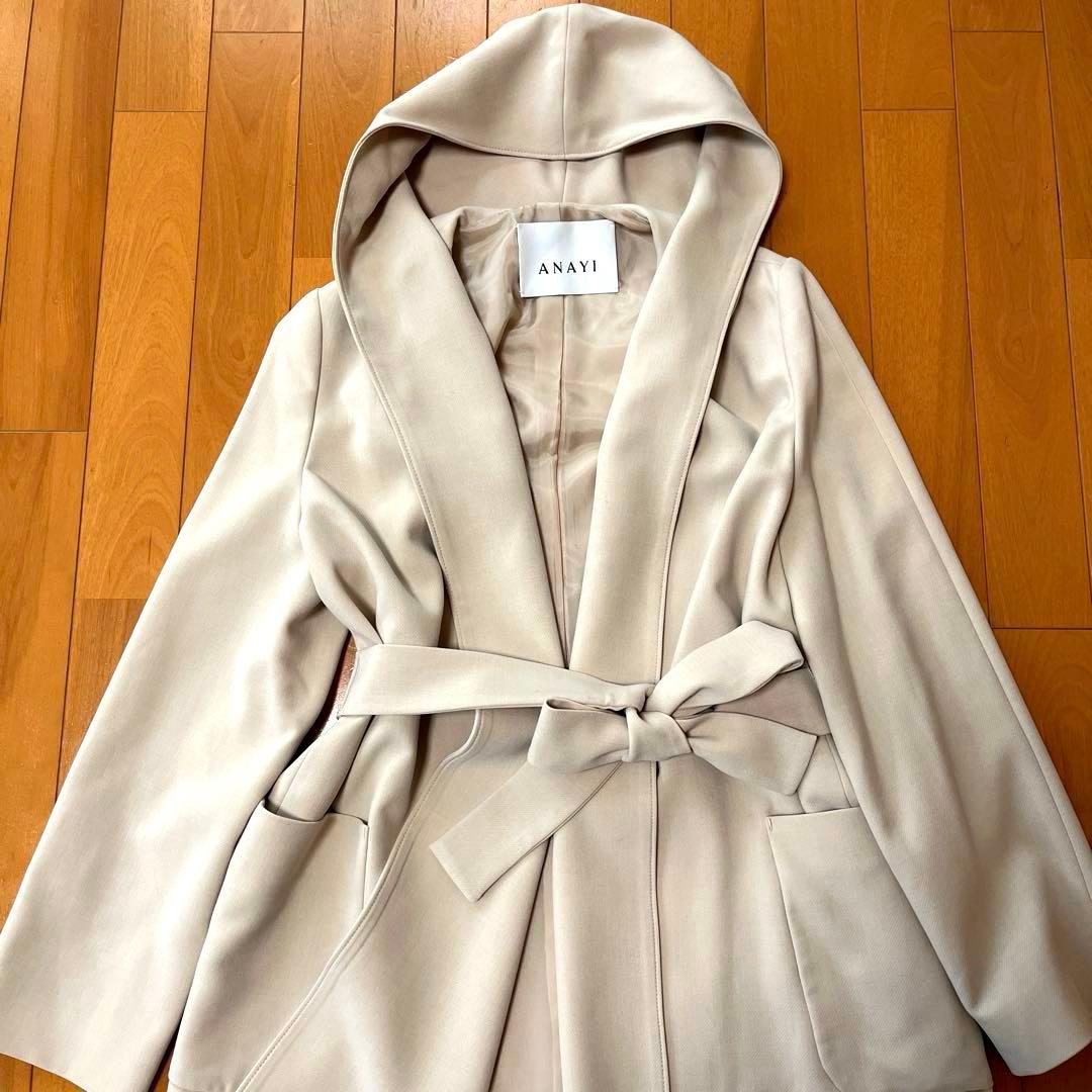 美品♡ANAYIダブルクロス フード コート リボン ベルト ロング ガウン