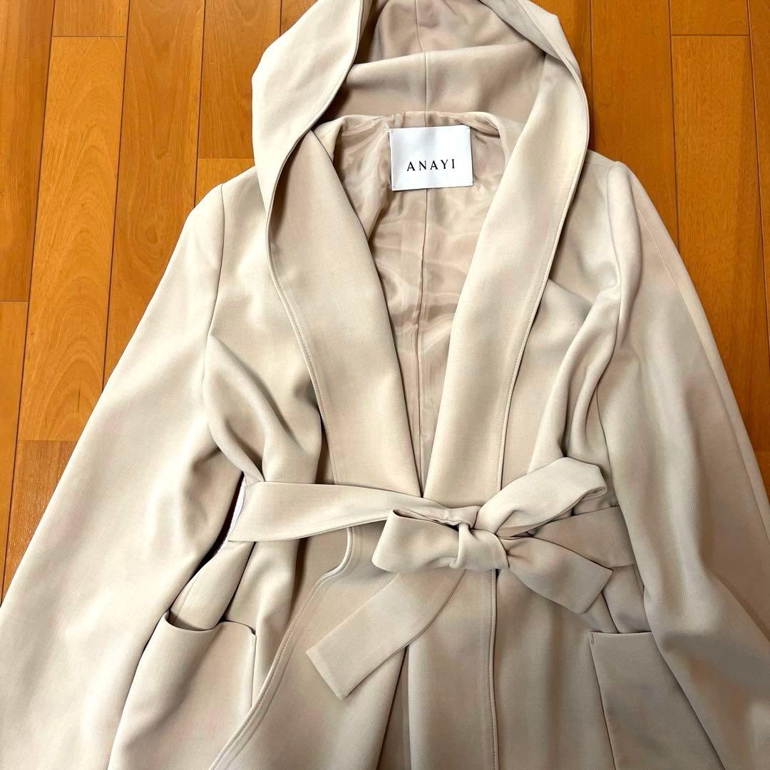 美品♡ANAYIダブルクロス フード コート リボン ベルト ロング ガウン