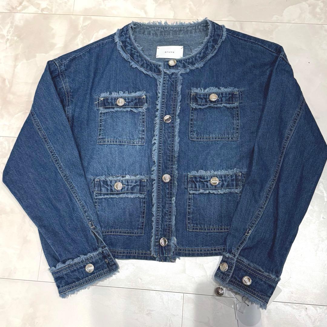 【新品】QTUME クチューム　ダークブルーデニム クロップドジャケット