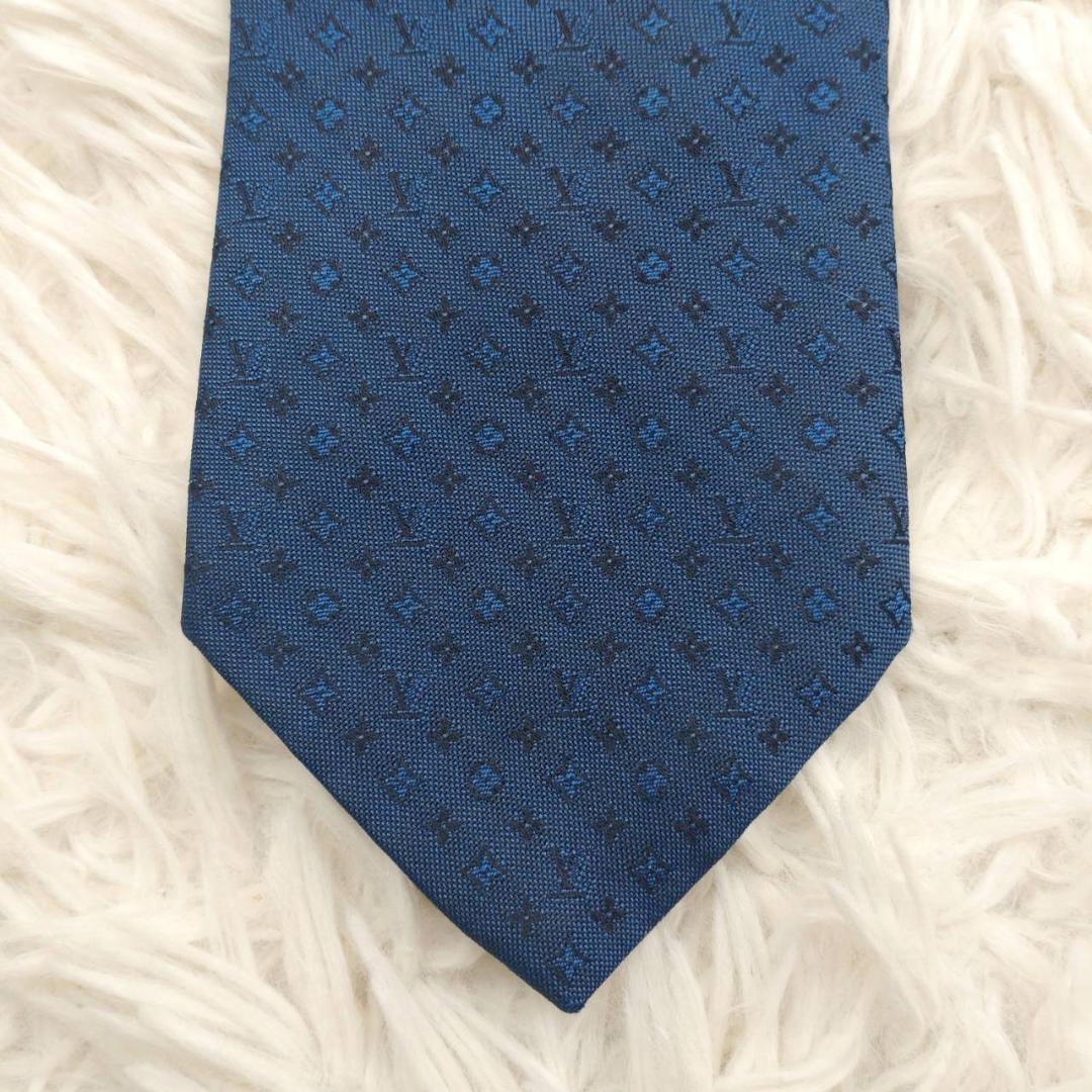 ルイヴィトン 高級シルクネクタイ 総柄（モノグラム） ブルー