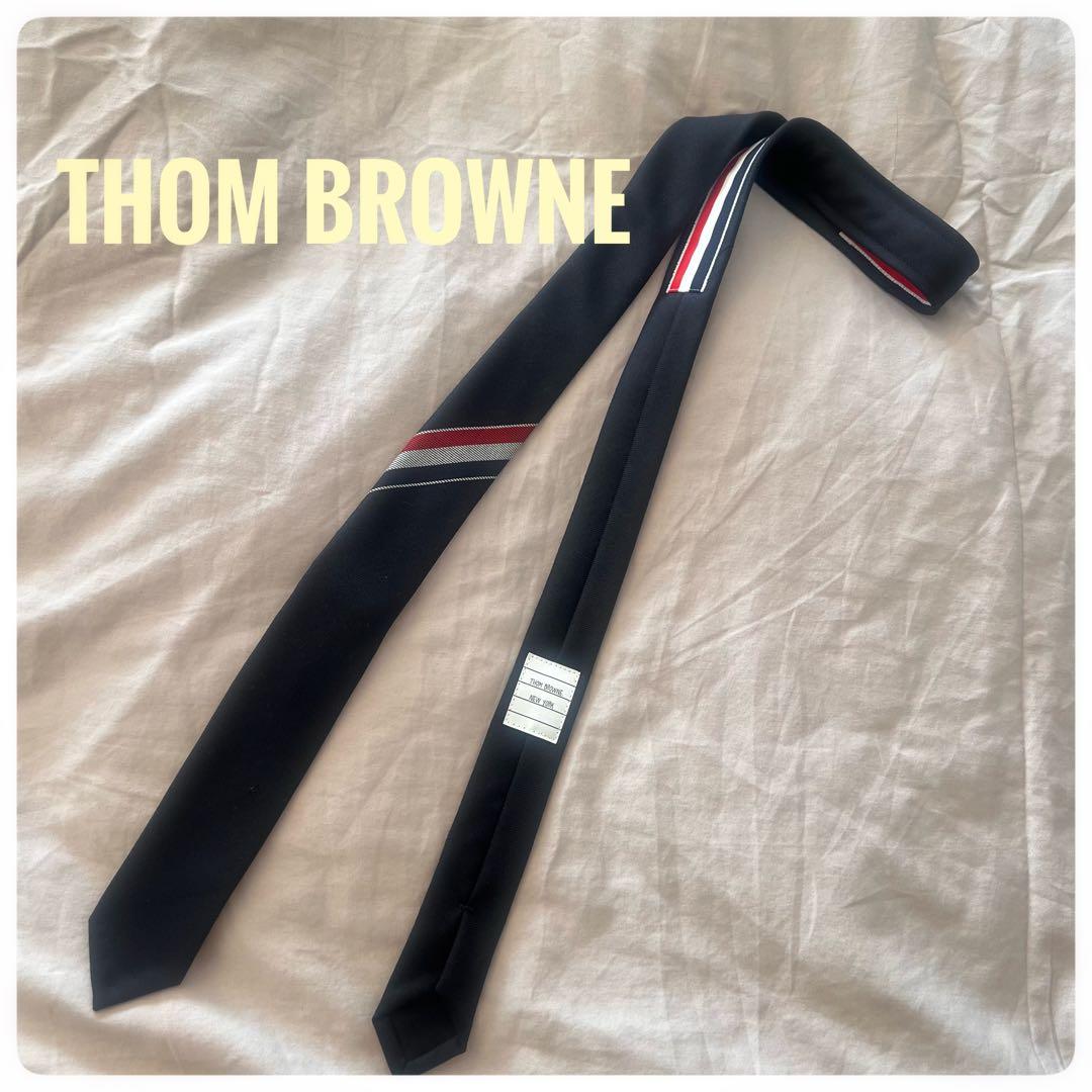 美品 THOM BROWNE トム・ブラウン 定番 ネクタイ　黒　ストライプ