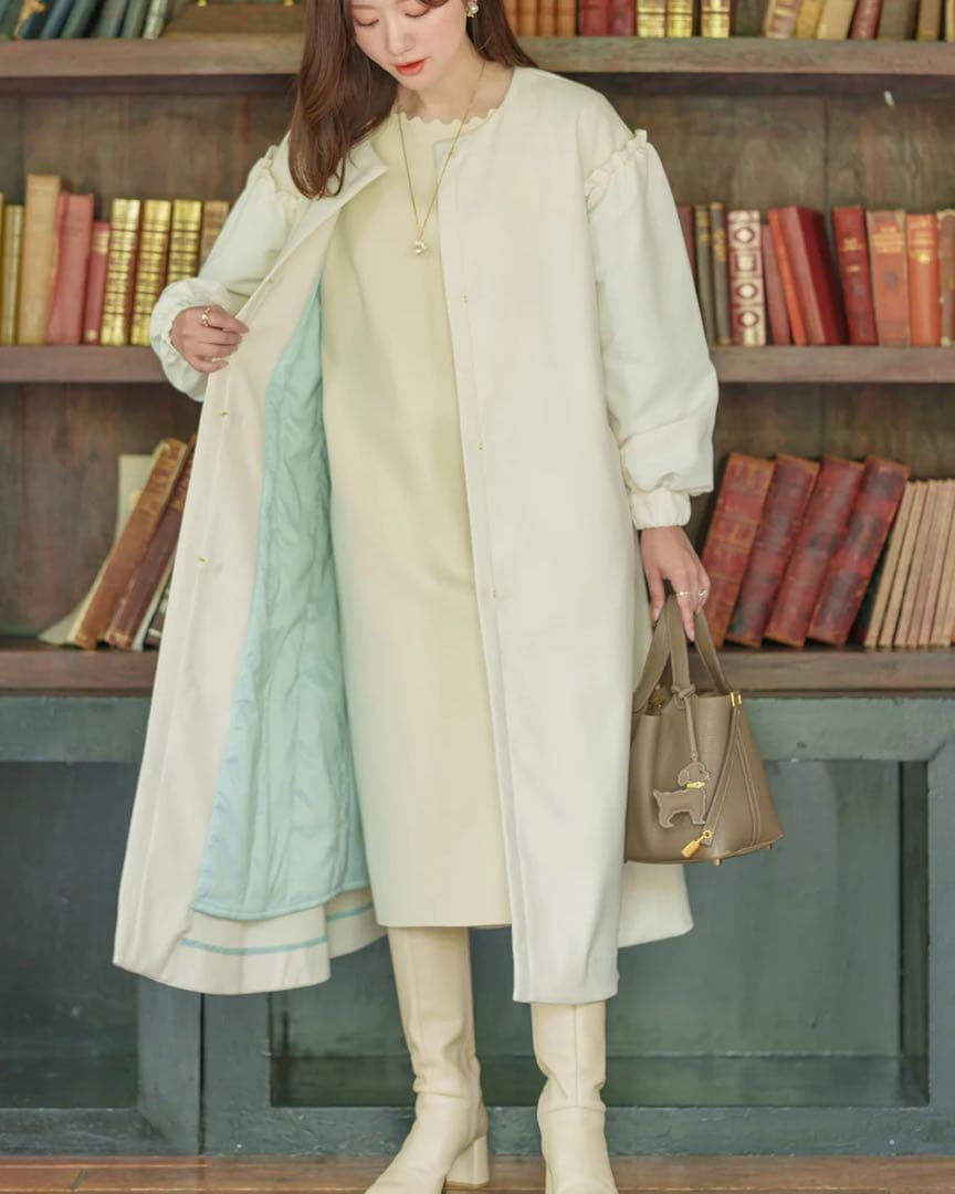 美品♡メゾンエシェル パフスリーブ中綿コート オフホワイト