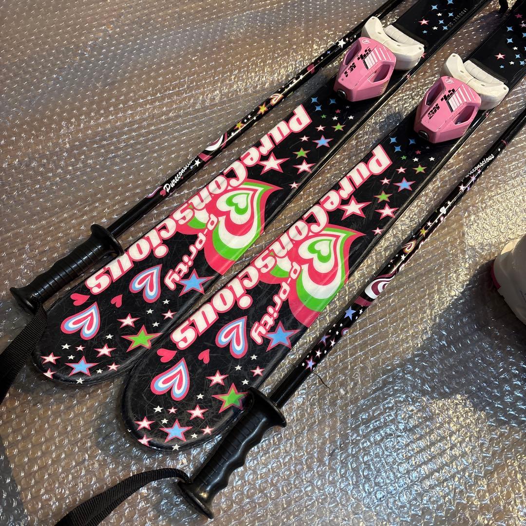 女の子　ジュニアスキーセット　ピュアコンシャス 110cm20cm ストック付