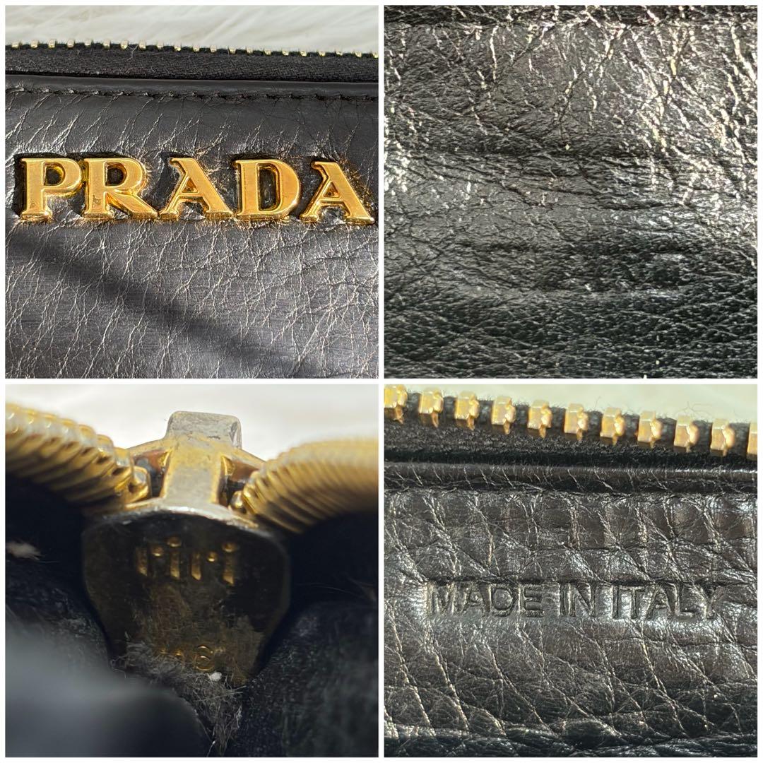 希少✨️プラダ 長財布 ラウンドファスナー シボ革 ブラック ゴールド金具