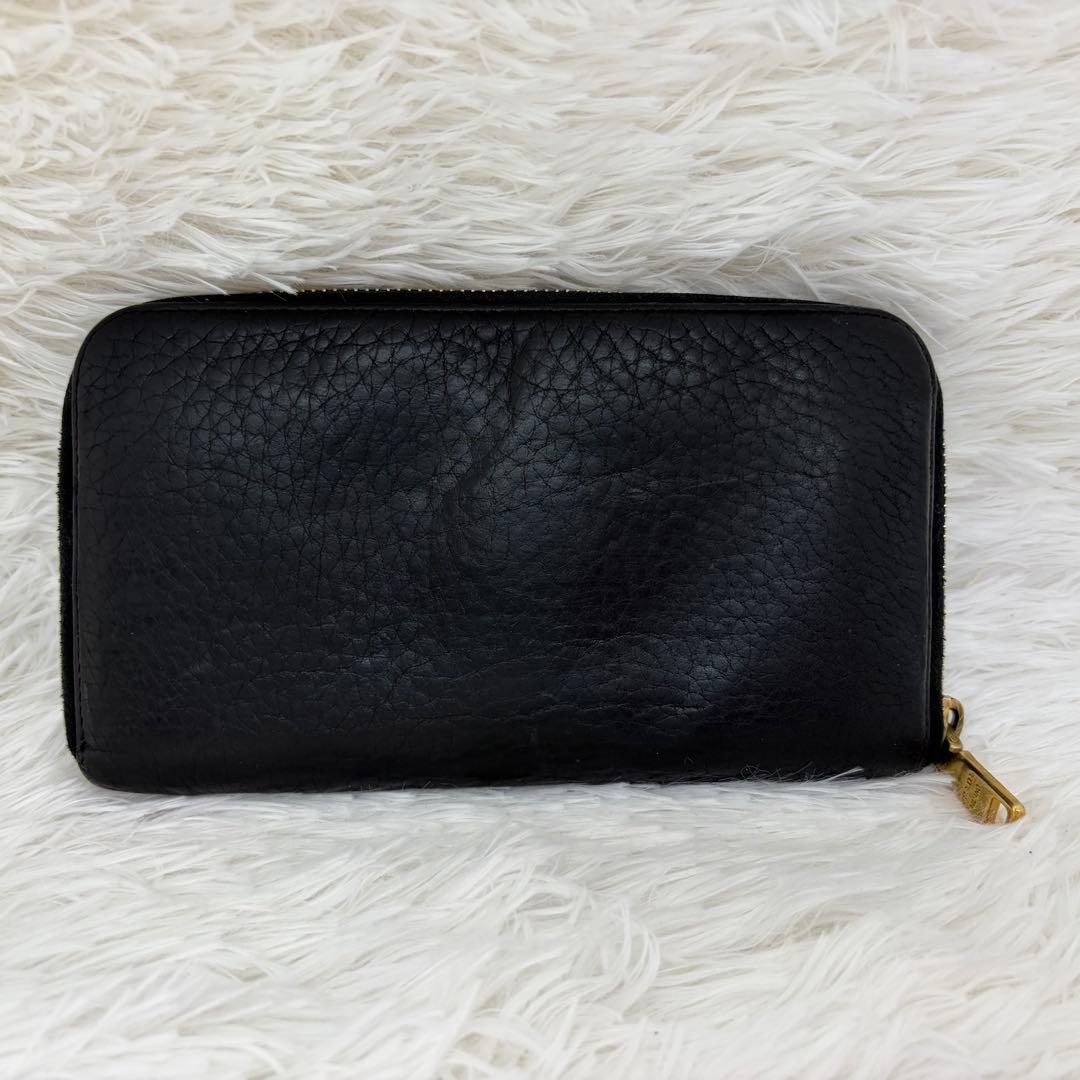 希少✨️プラダ 長財布 ラウンドファスナー シボ革 ブラック ゴールド金具